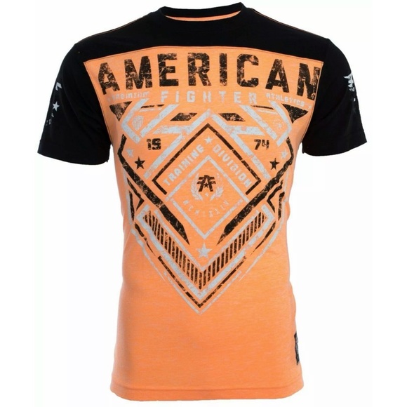 AMERICAN FIGHTER Martell Orange Black Athletic Fit Mens Crewneck T-shirt L-3XL - Picture 3 of 11